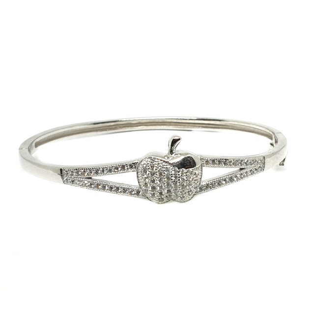 925 Sterling Silver CZ Diamond Apple Shape kids Kada Bracelet MGA - BRS0369