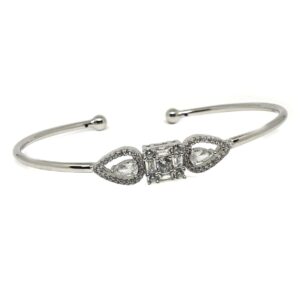 925 Sterling Silver CZ Diamond Designer Square Shape Kada Bracelet MGA - BRS0382