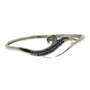 925 Sterling Silver CZ Blue Diamond Kada Bracelet MGA - BRS0355
