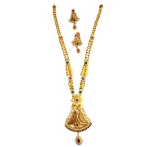 22k Gold Checkers Diamond Antique Necklace With Earrings MGA - GLS091