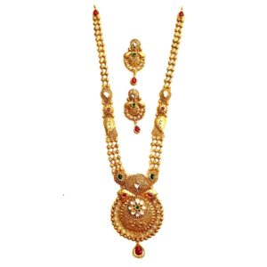 22k Gold Antique Rajwadi Necklace With Earrings MGA - GLS089