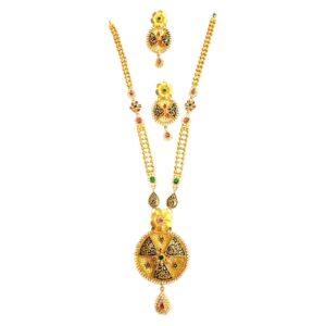 916 Gold Round Shape Checkers Diamond Necklace Set MGA - GLS087