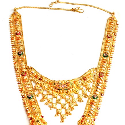 22k Gold Double Decker Rajwadi Necklace MGA - GLS085 - Image 3