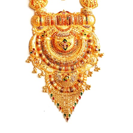 22k Gold Double Decker Rajwadi Necklace MGA - GLS085 - Image 2