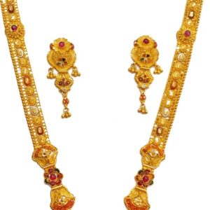 22k Gold Dark Pink Flower Shape Necklace Set MGA - GLS084