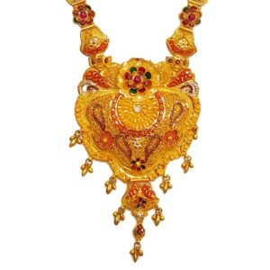 22k Gold Dark Pink Flower Shape Necklace Set MGA - GLS084