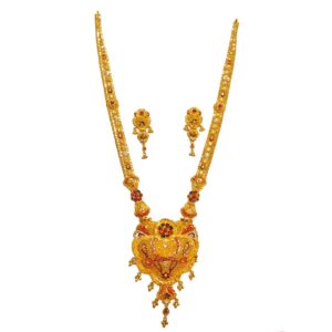 22k Gold Dark Pink Flower Shape Necklace Set MGA - GLS084