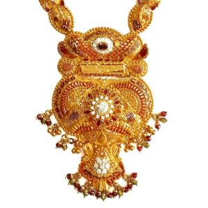 916 Gold CZ Diamond Minakari Necklace With Earrings MGA - GLS082