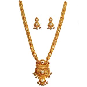 916 Gold CZ Diamond Minakari Necklace With Earrings MGA - GLS082