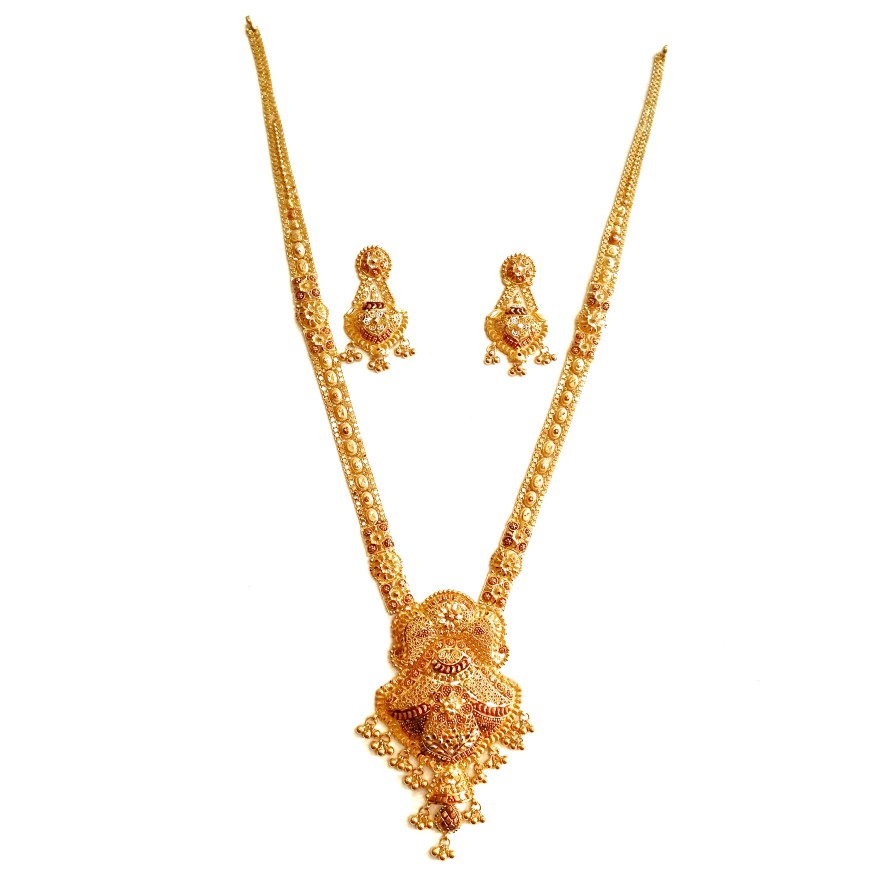 22k Gold Kalkatti Rajwadi Necklace With Earrings MGA - GLS081