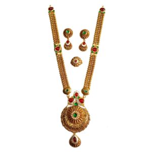 916 Gold Antique Rajwadi Necklace With Earrings & Ring MGA - GLS079