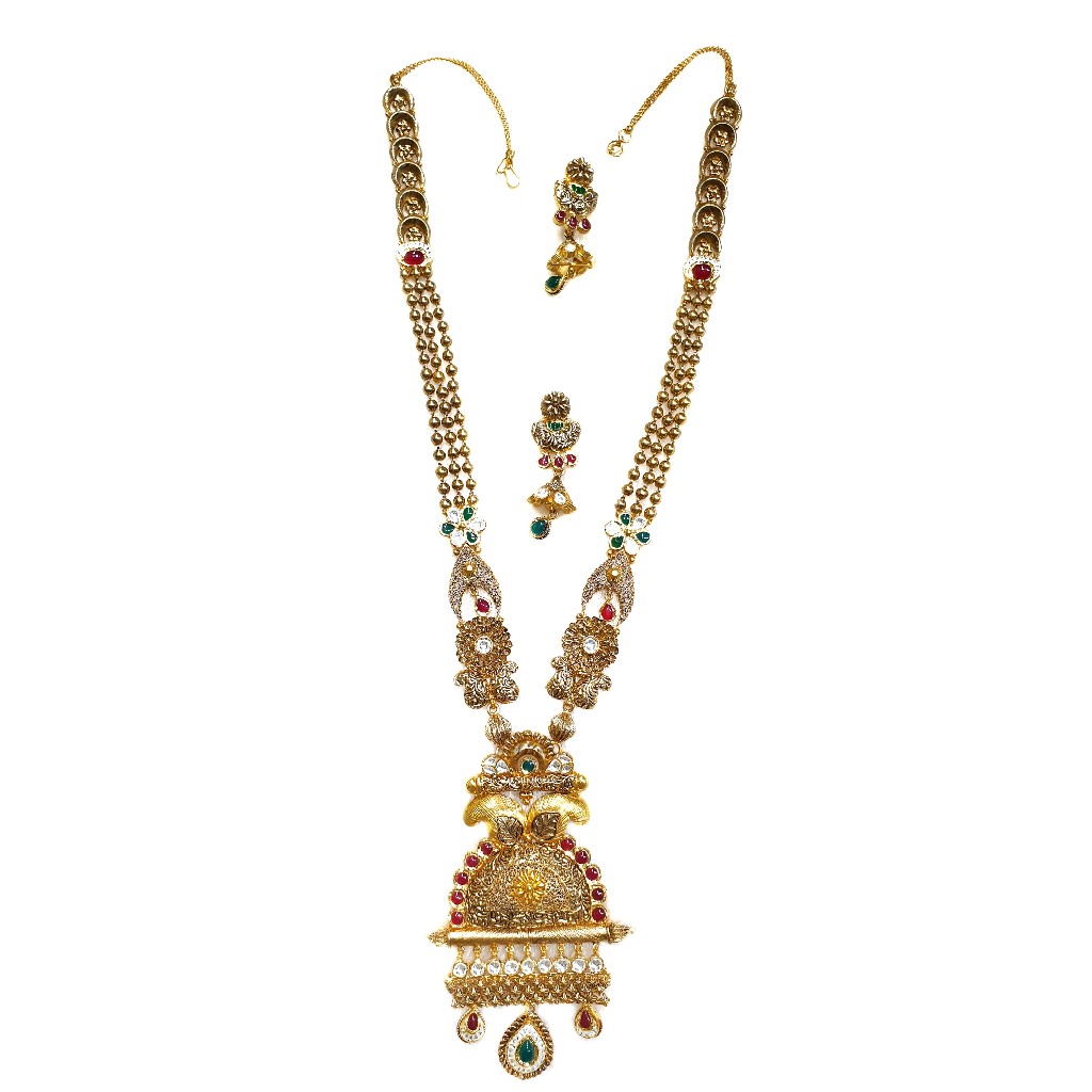 22kt Gold Antique Rajwadi Necklace With Earrings MGA - GLS073