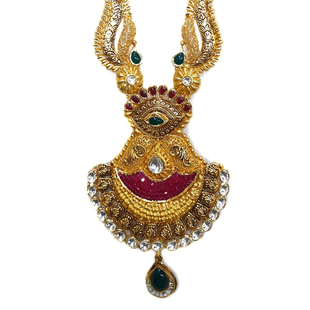 22k Gold Antique Rajwadi Necklace With Earrings MGA - GLS072 - Image 2
