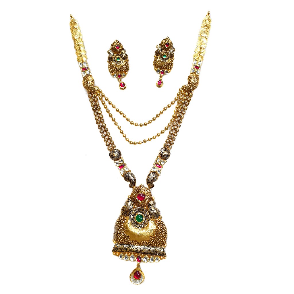22k Gold Antique Oxidised Designer Necklace Set MGA - GLS070