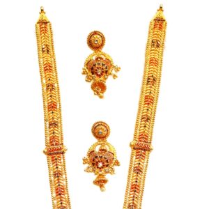 22k gold kalkatti meenakari necklace with earrings mga - gls068