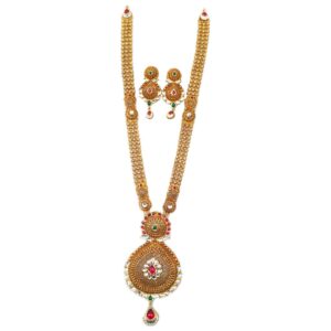 22k Gold Antique Rajwadi Necklace With Earrings MGA - GLS065