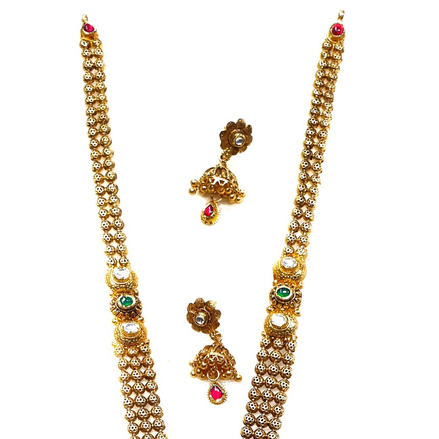22k Gold Antique Oxidised Designer Necklace Set MGA - GLS062 - Image 3