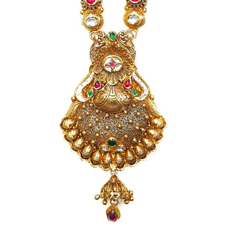 22k Gold Antique Oxidised Designer Necklace Set MGA - GLS062 - Image 2