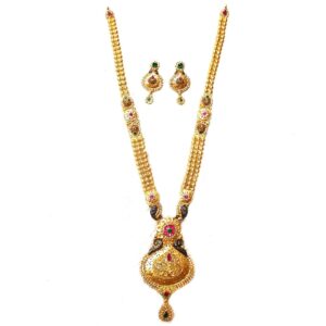22k Gold Checkers Diamond Necklace With Earring MGA - GLS061