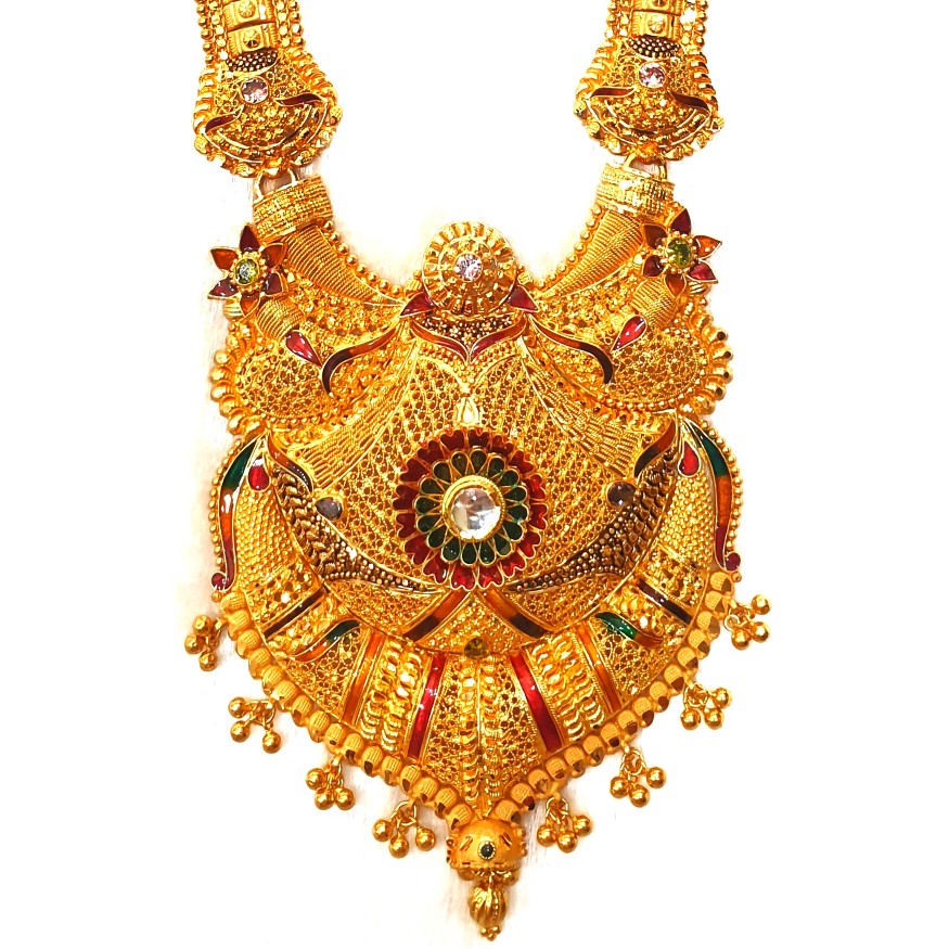 22k Gold Flower Shaped Long Necklace With Earrings MGA - GLS059 - Image 2