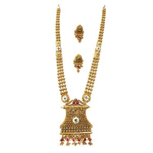 22k Gold Antique Oxidised Designer Necklace Set MGA - GLS057