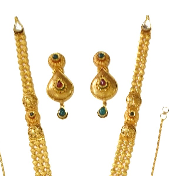 22k Gold Antique Rajwadi Necklace Set MGA - GLS051 - Image 3