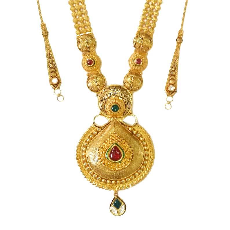 22k Gold Antique Rajwadi Necklace Set MGA - GLS051 - Image 2