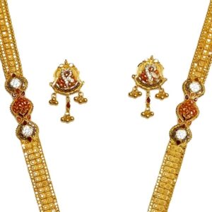 22k Gold Kalkatti CZ Diamond Minakari Necklace Set MGA - GLS046