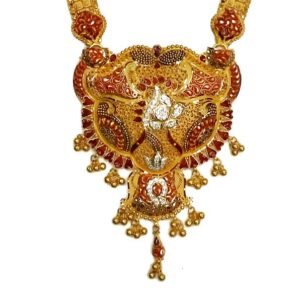 22k Gold Kalkatti CZ Diamond Minakari Necklace Set MGA - GLS046