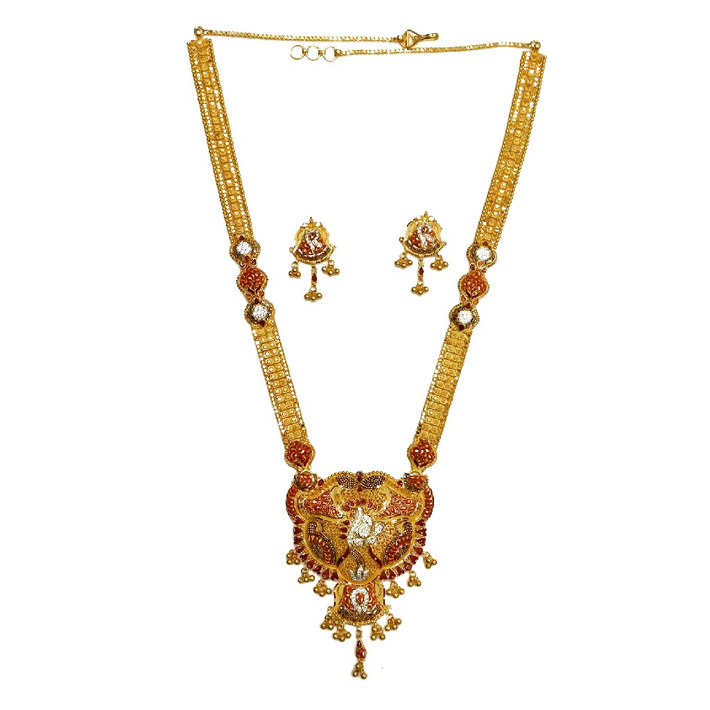 22k Gold Kalkatti CZ Diamond Minakari Necklace Set MGA - GLS046