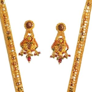 916KDM Long Meenakari Flower Shaped Necklace Set MGA - GLS043