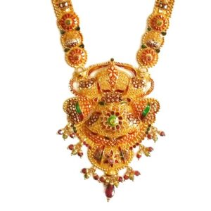 916KDM Long Meenakari Flower Shaped Necklace Set MGA - GLS043