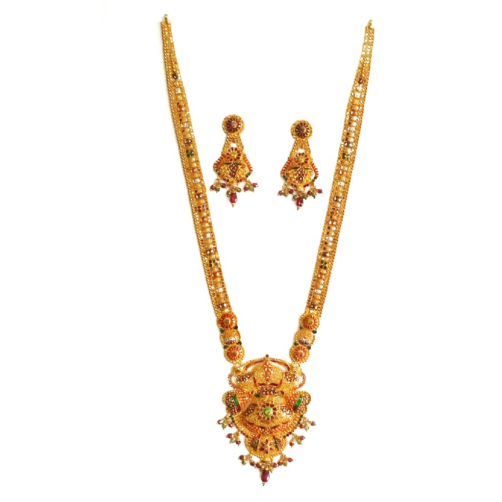 916KDM Long Meenakari Flower Shaped Necklace Set MGA - GLS043