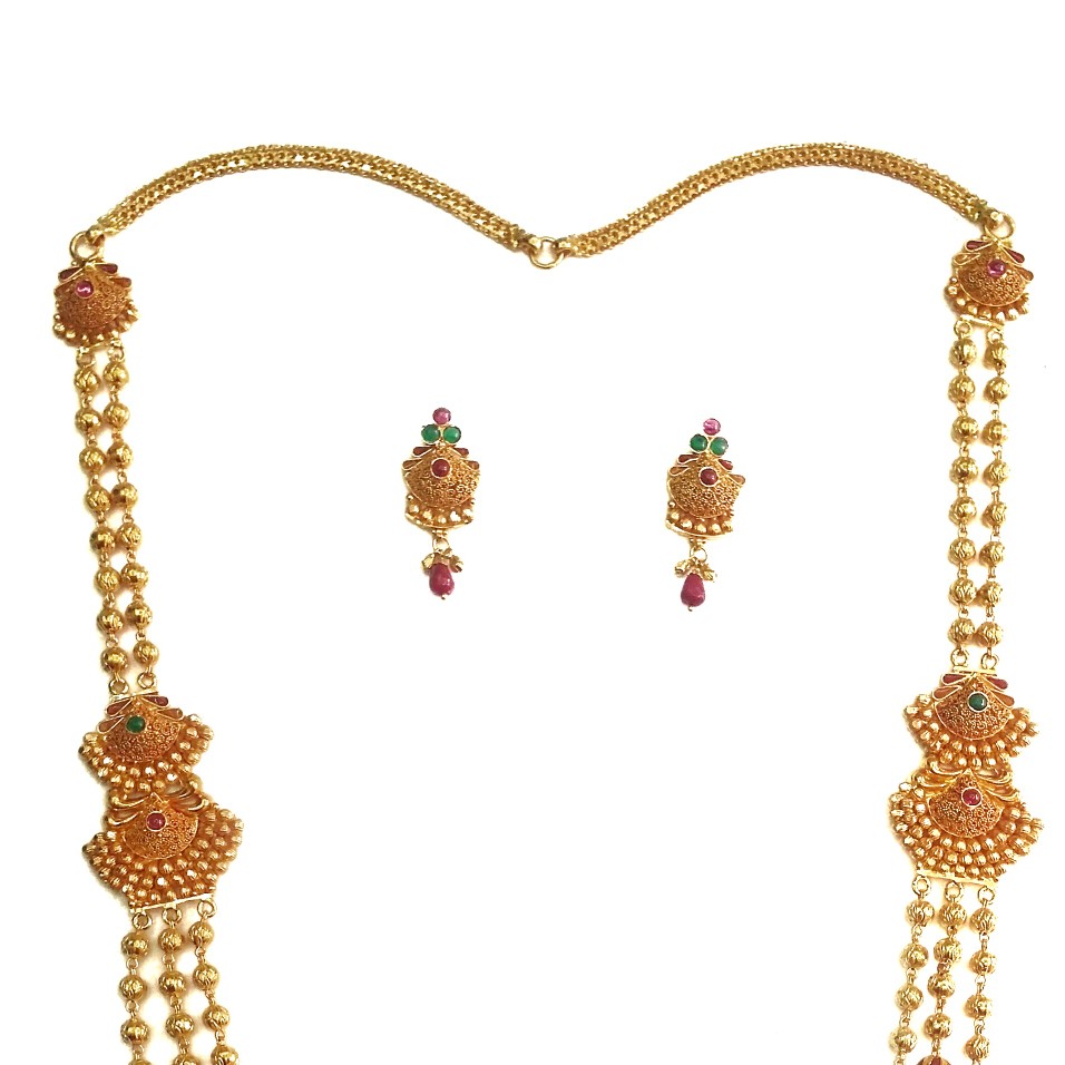22k Gold Antique Designer Mala Necklace Set MGA - GLS041 - Image 3