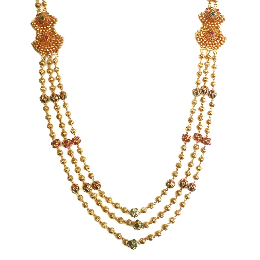 22k Gold Antique Designer Mala Necklace Set MGA - GLS041 - Image 2