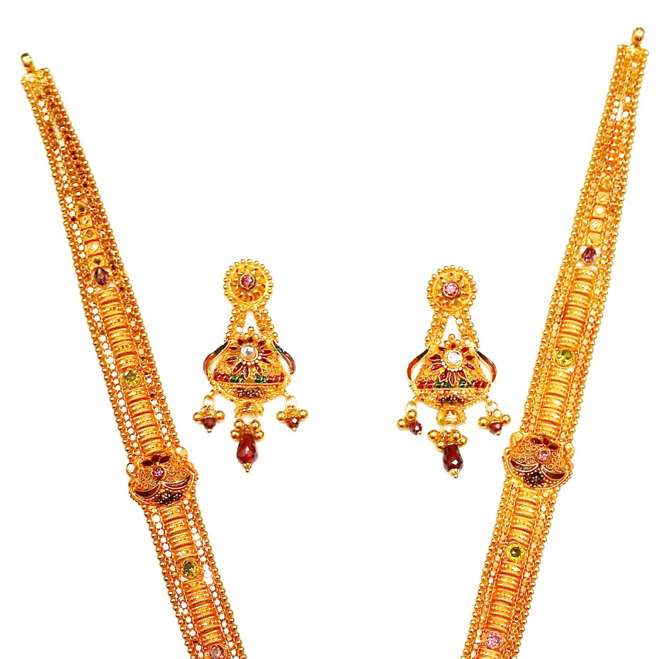 22kt Gold Rajwadi Meenakari Necklace Set MGA - GLS040