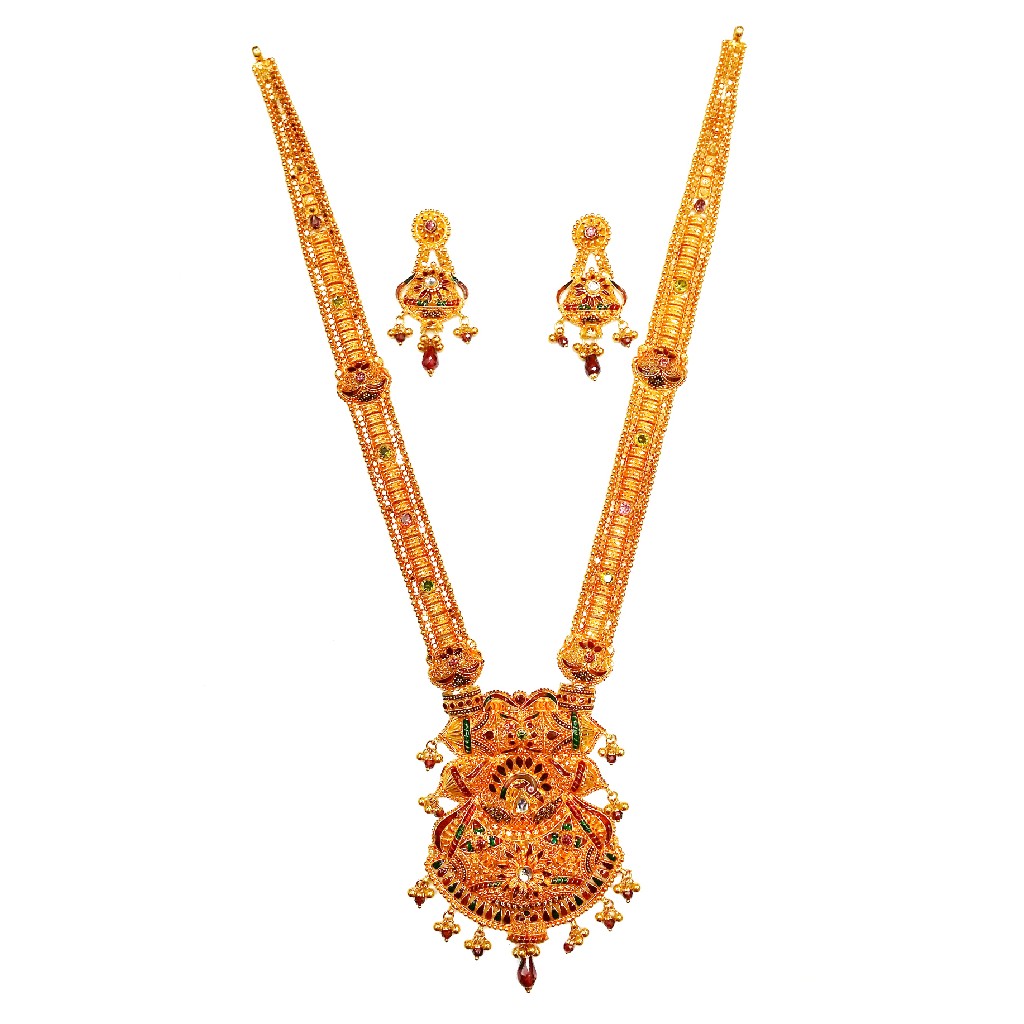 22kt Gold Rajwadi Meenakari Necklace Set MGA - GLS040