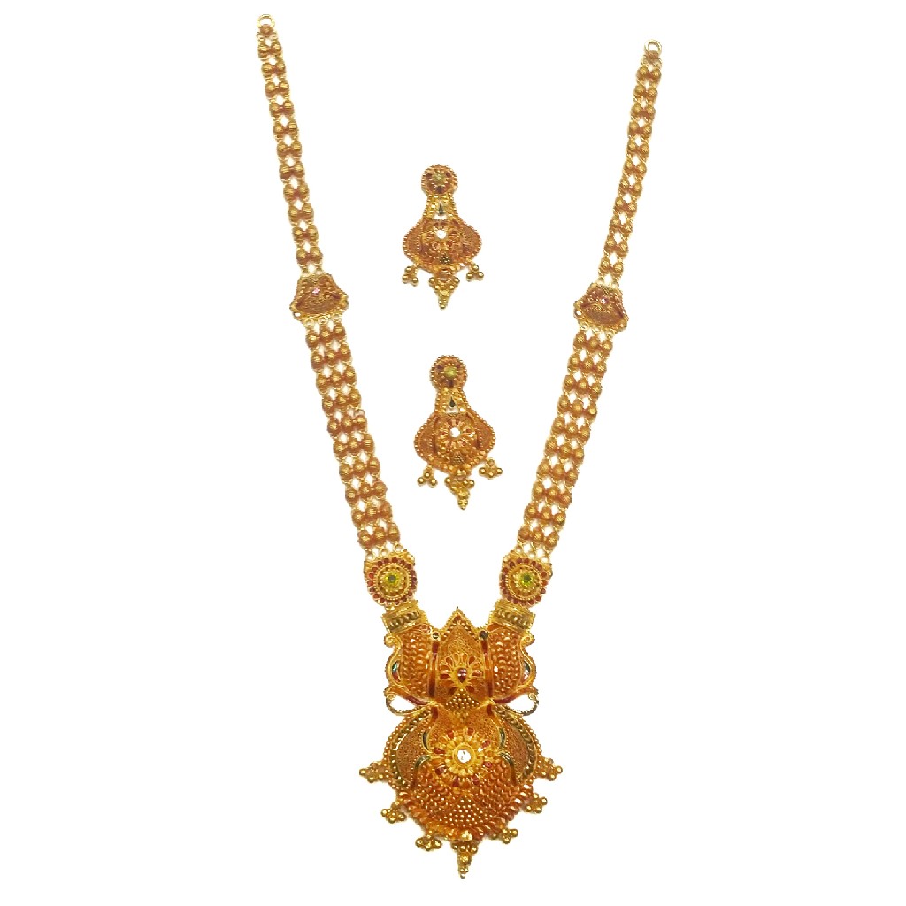 916 gold antique rajwadi necklace set mga - gls039