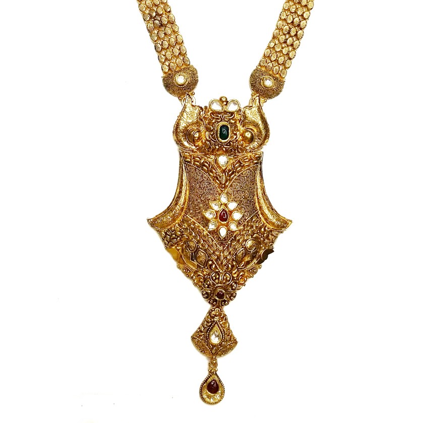 22K Gold Antique Rajwadi Necklace MGA - GLS032 - Image 2