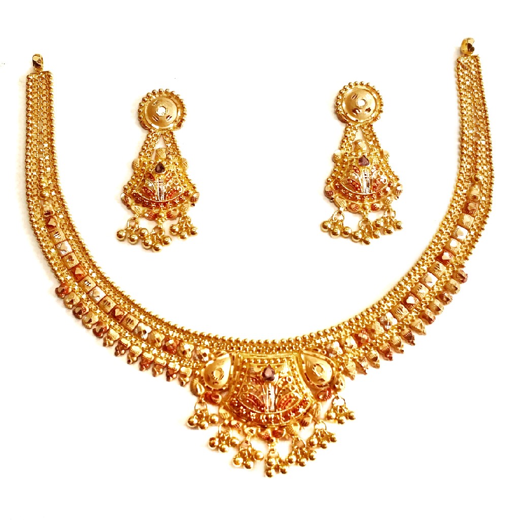 22kt Gold Kalkatti Rajwadi Necklace Set MGA - GN090