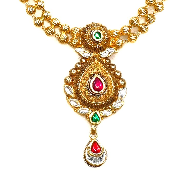 22k Gold Antique Half Necklace MGA - GN082 - Image 2
