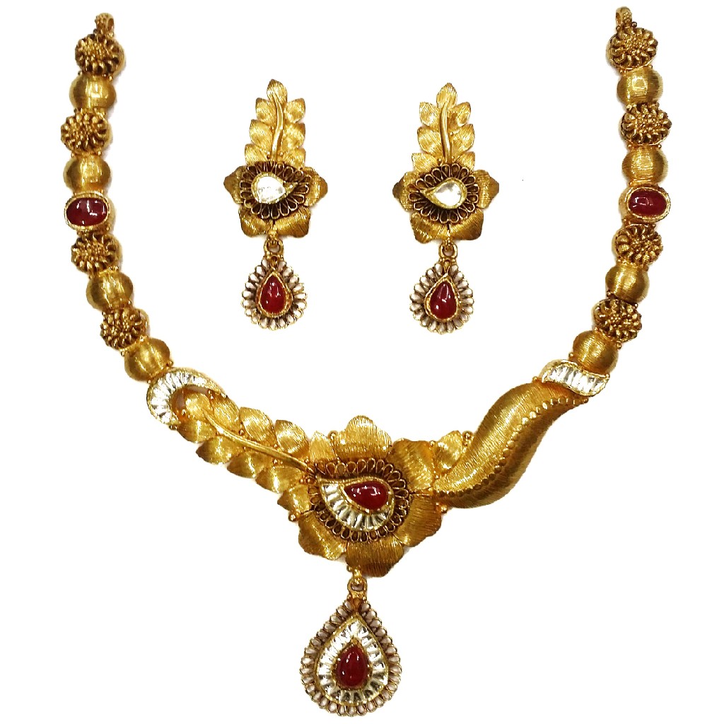 22k Gold Antique Oxidised Designer Necklace Set MGA - GN078