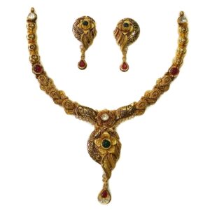916 Gold Antique Oxidised Designer Nakashi Necklace Set MGA - GN076