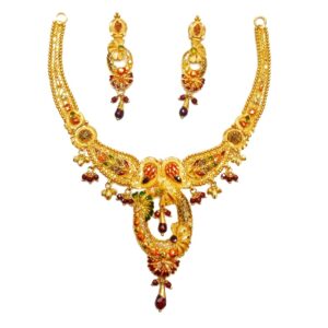 916 Gold Oval Shaped Designer Necklace Set MGA - GN068
