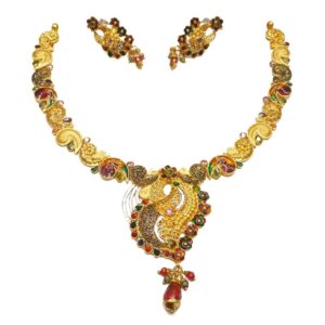 916 Gold Multi Meenakari Flower Shaped Necklace Set MGA - GN066