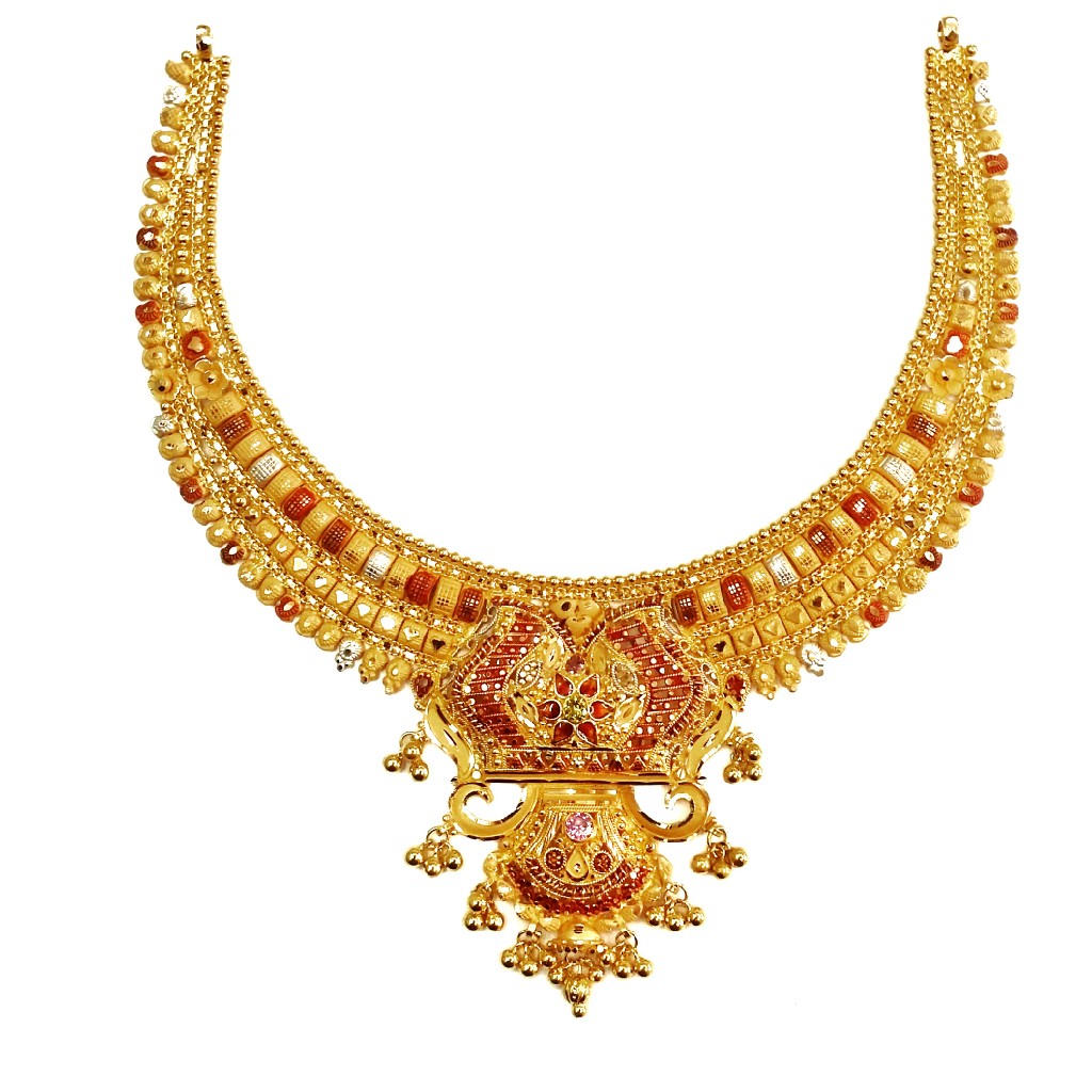 22k Gold Kalkatti Meenakari Necklace MGA - GN060