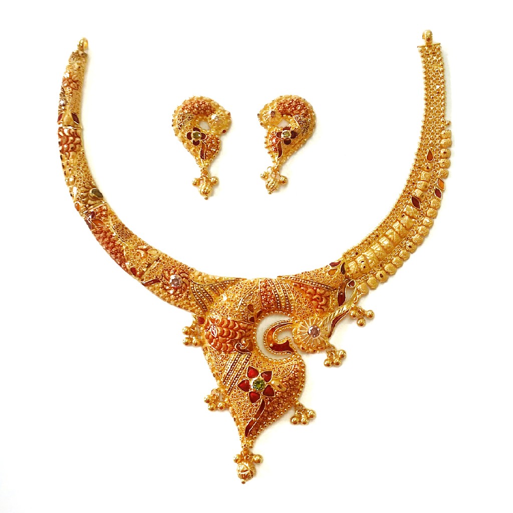 22k Gold Kalkatti Designer Half Necklace Set MGA - GN056