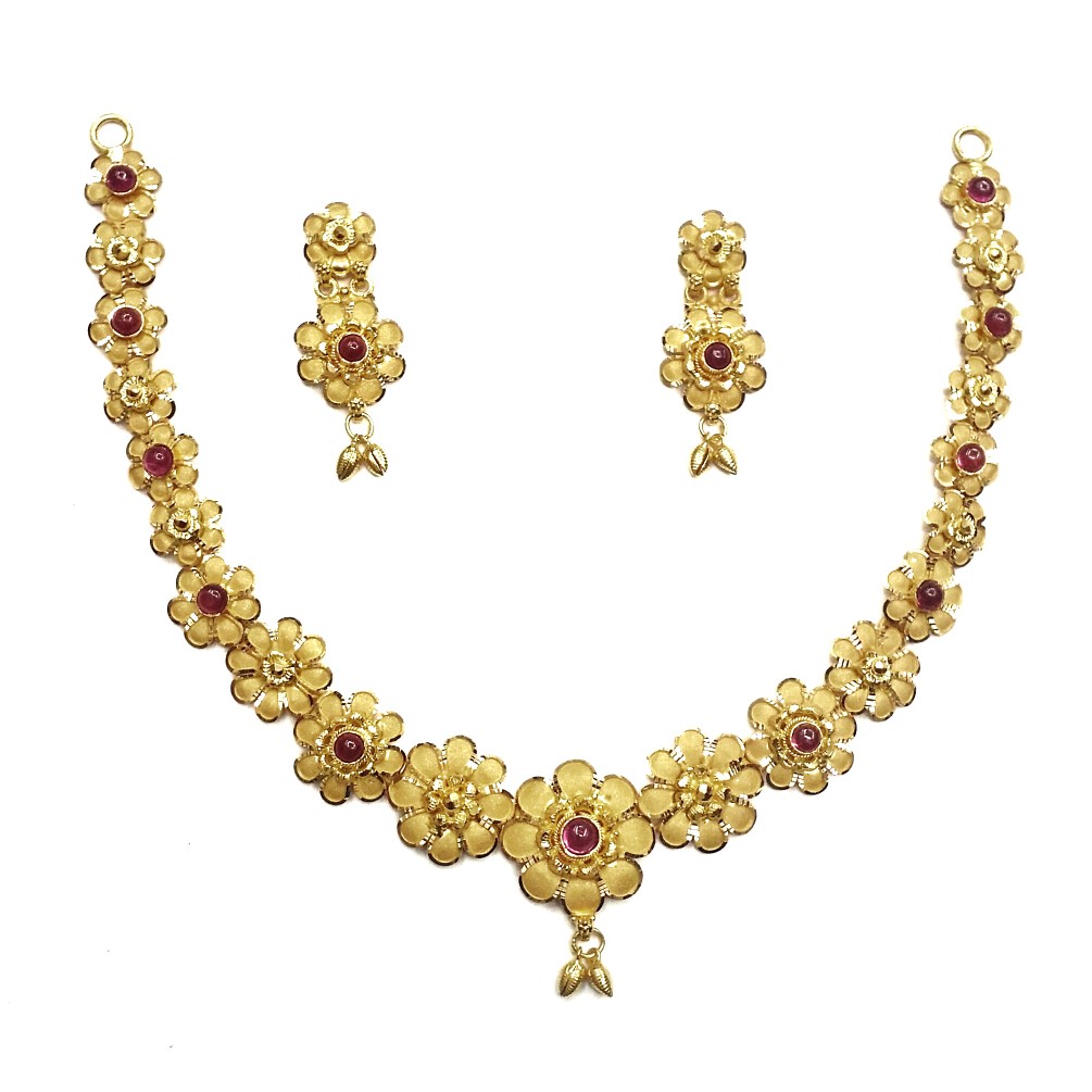 916 Gold Multi Flowers Necklace Set MGA - GN054