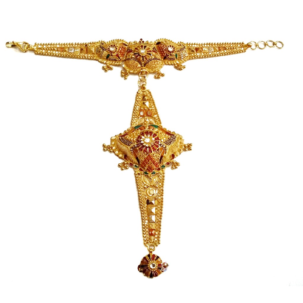 22kt Gold Kalkatti Meenakari Flower Shaped pocha MGA - GP021