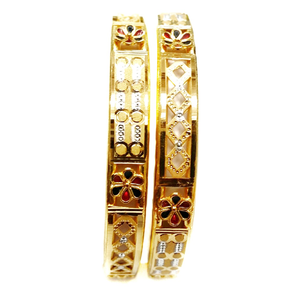 22k Gold Red Green Meenakari Flower Shaped Kundli Bangle MGA - GK062
